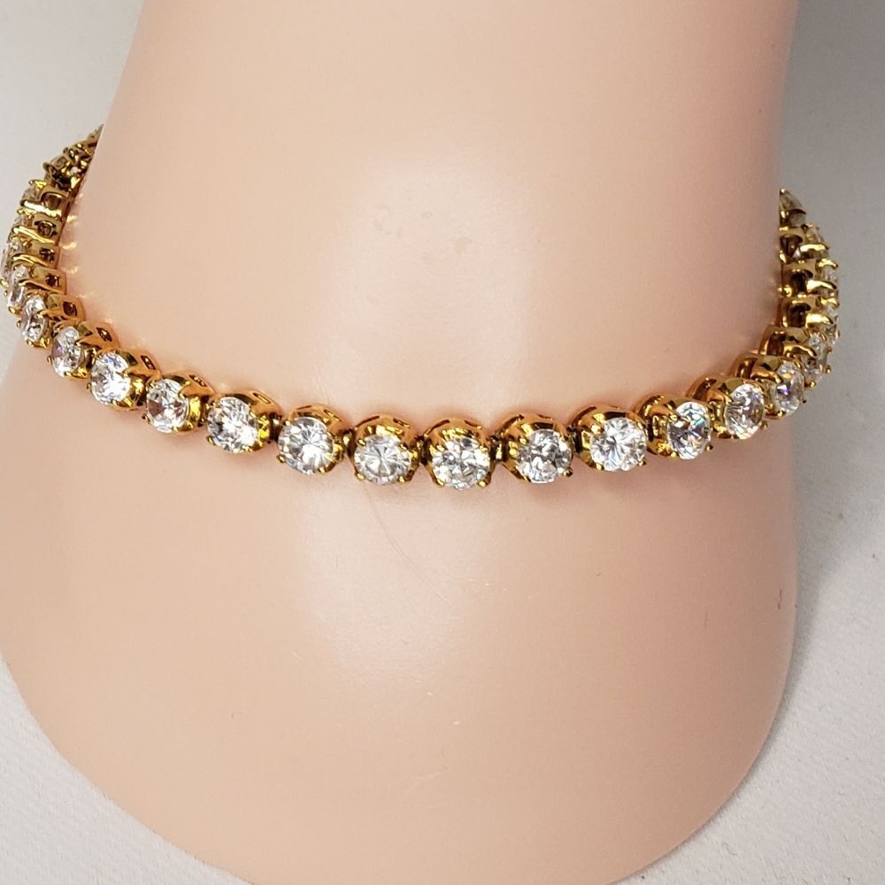 Rhinestone and Gold Bracelet and Earrings